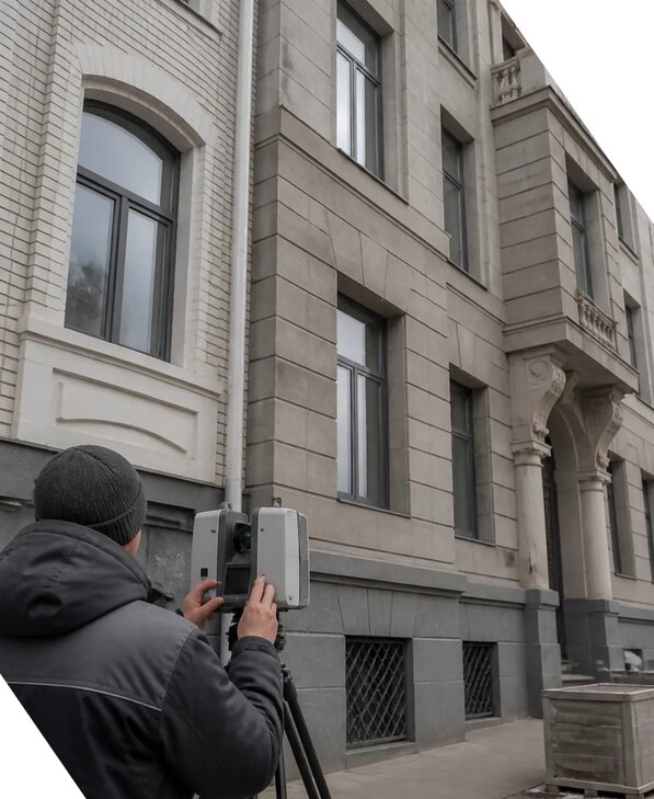 Лазерное сканирование фасадов зданий для обследования в Коломне